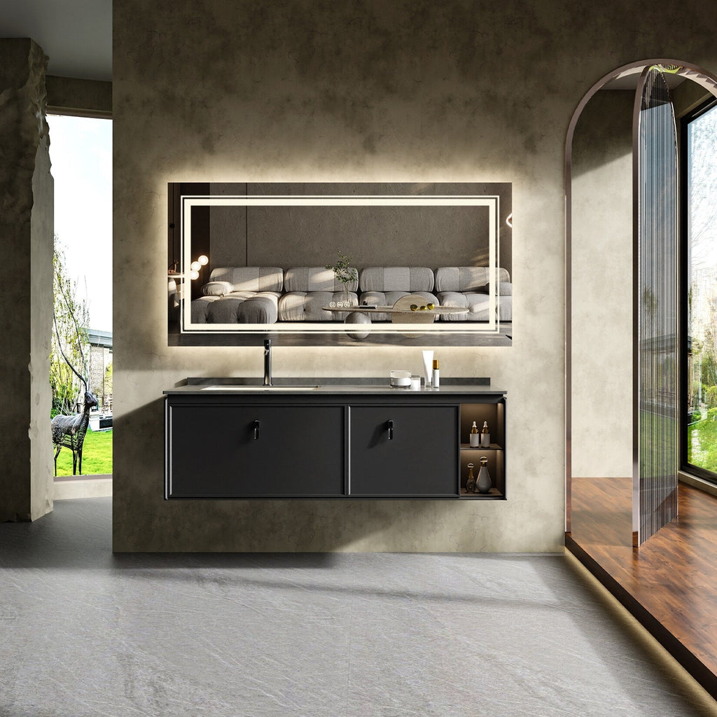 Miroir de salle de bain extra large avec éclairage LED, antibuée, 3 couleurs