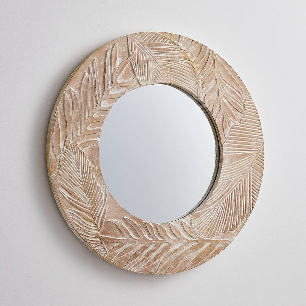 Miroir mural rond en bois sculpté de style ferme - 28 x 28