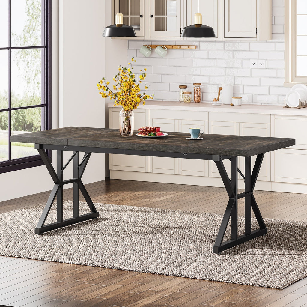 Table à manger de ferme pour 6 personnes, table de cuisine rectangulaire en bois de 70,8 pouces