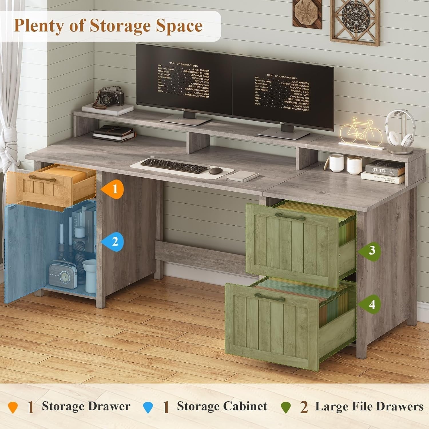 Bureau de direction de ferme Bureau à domicile Tiroir de classement Support d'écran Prise de courant