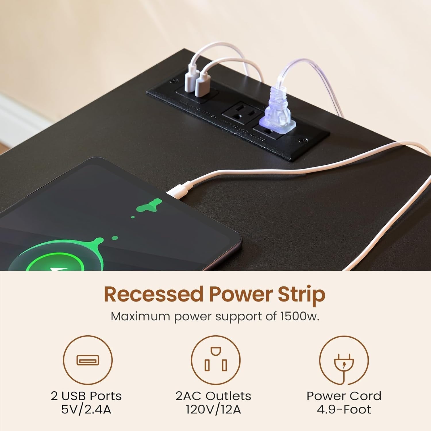 Bureau de direction de ferme Bureau à domicile Tiroir de classement Support d'écran Prise de courant