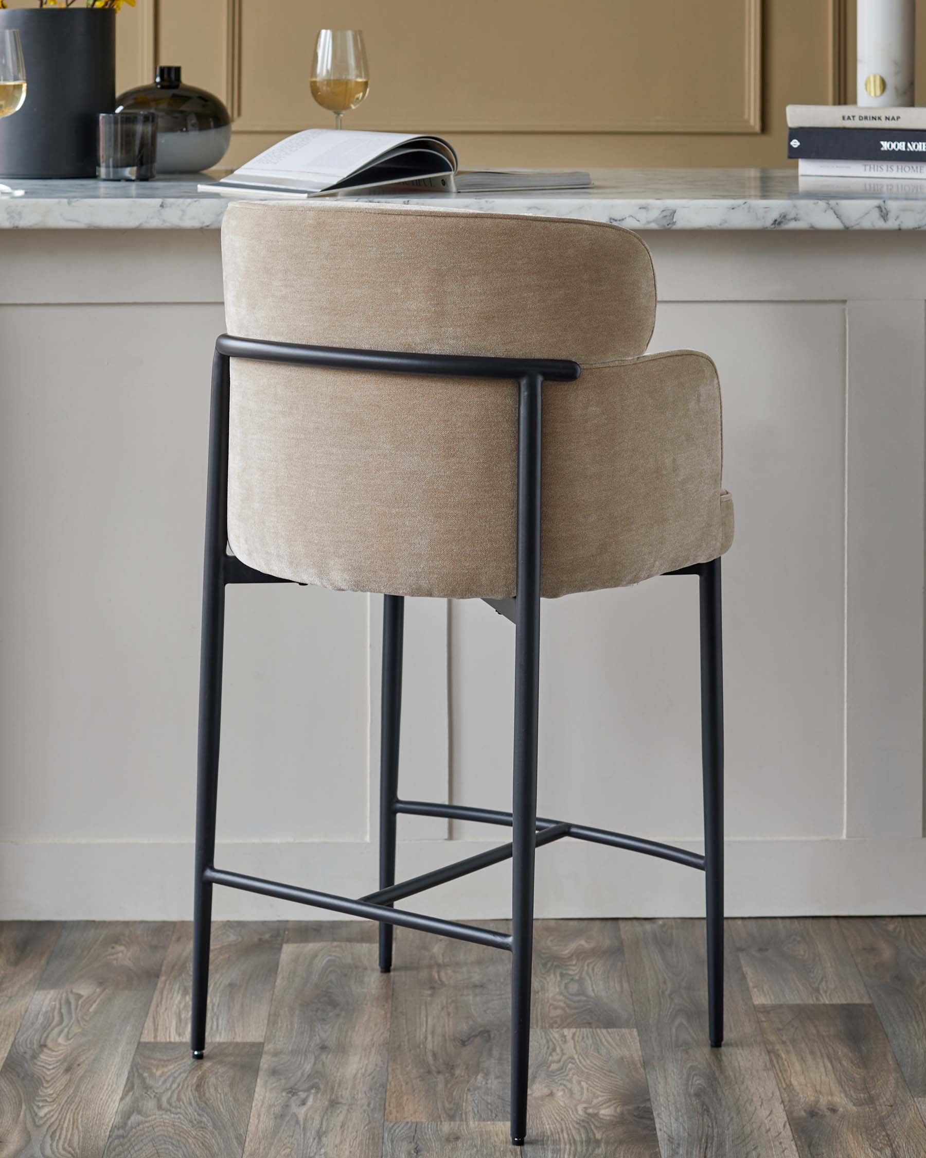 Tabouret de bar Felix en chenille champagne
