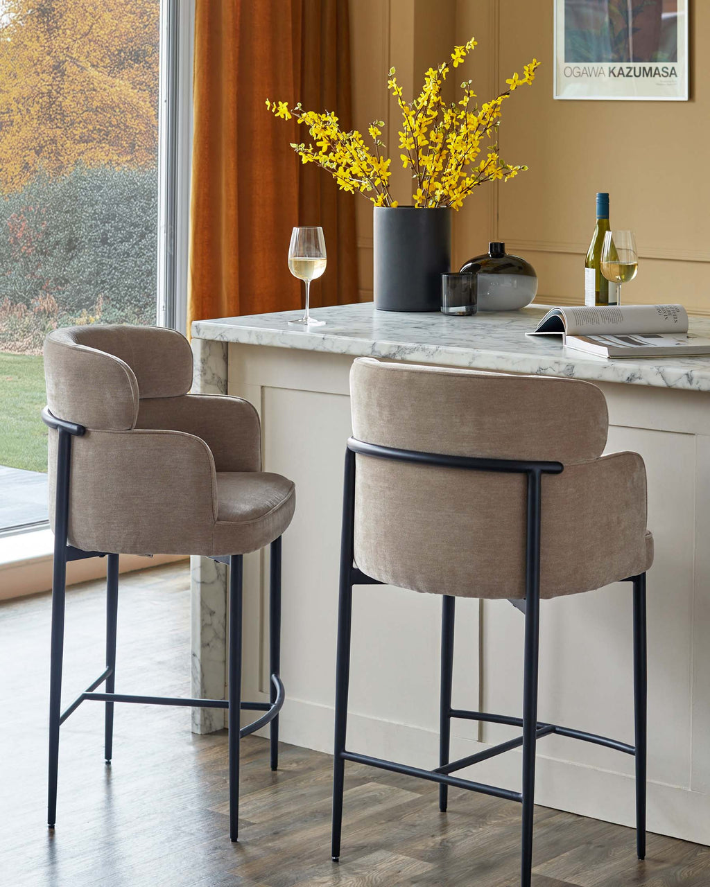 Tabouret de bar Felix en chenille champagne