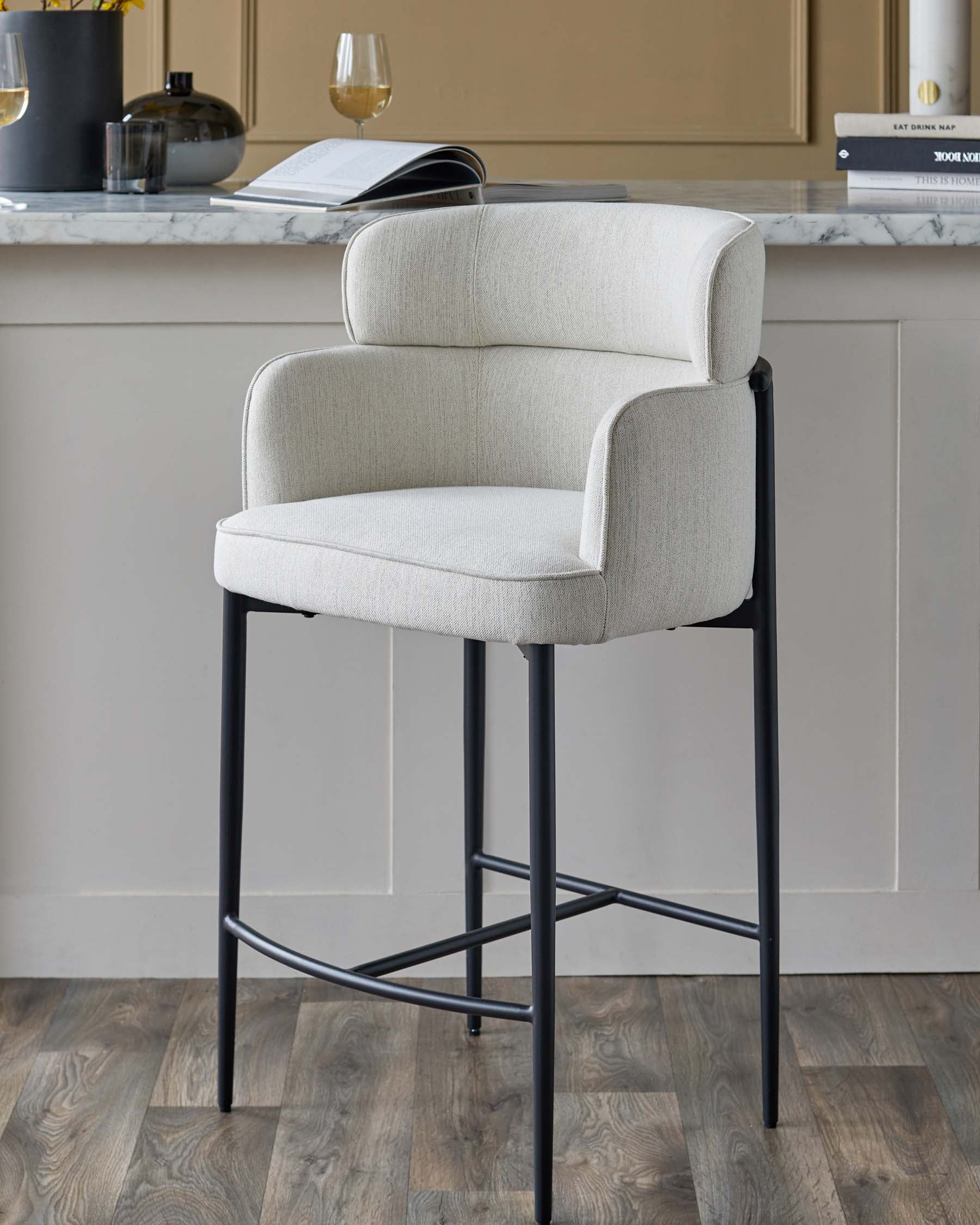 Tabouret de bar Felix en tissu bicolore ivoire