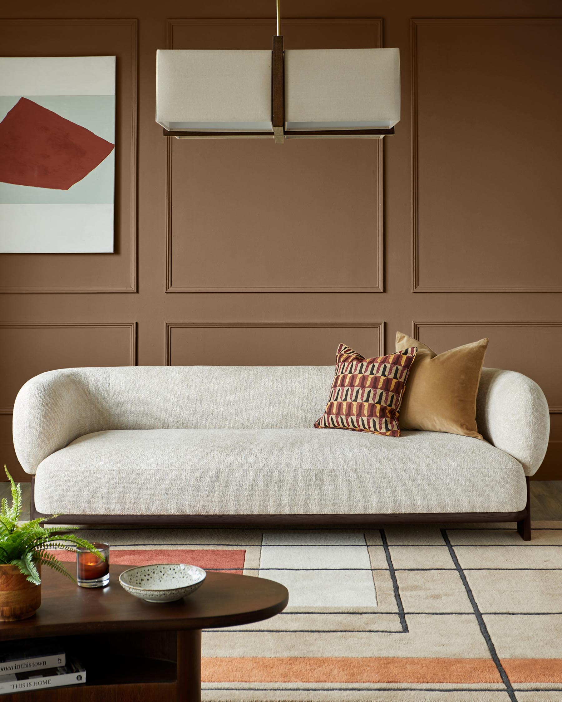 Canapé 3 places Florence en tissu naturel et bois foncé