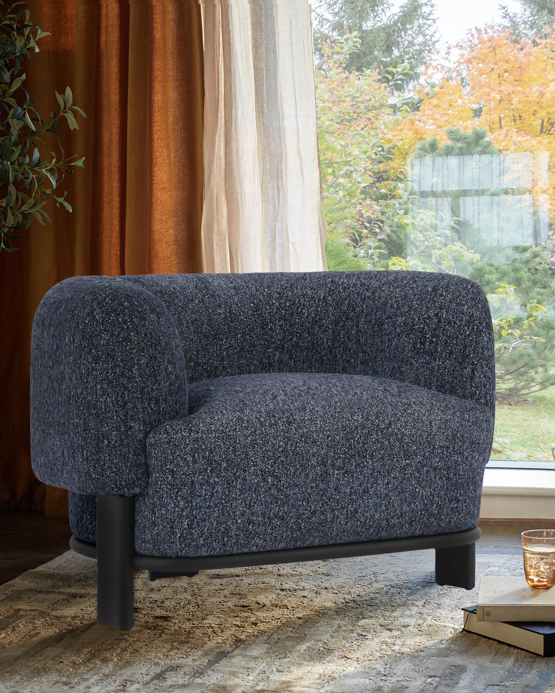 Fauteuil Florence en chenille à mosaïque bleu marine