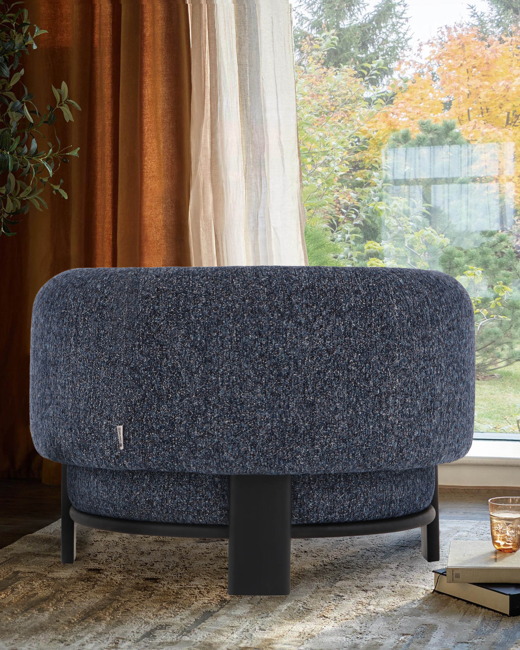 Fauteuil Florence en chenille à mosaïque bleu marine