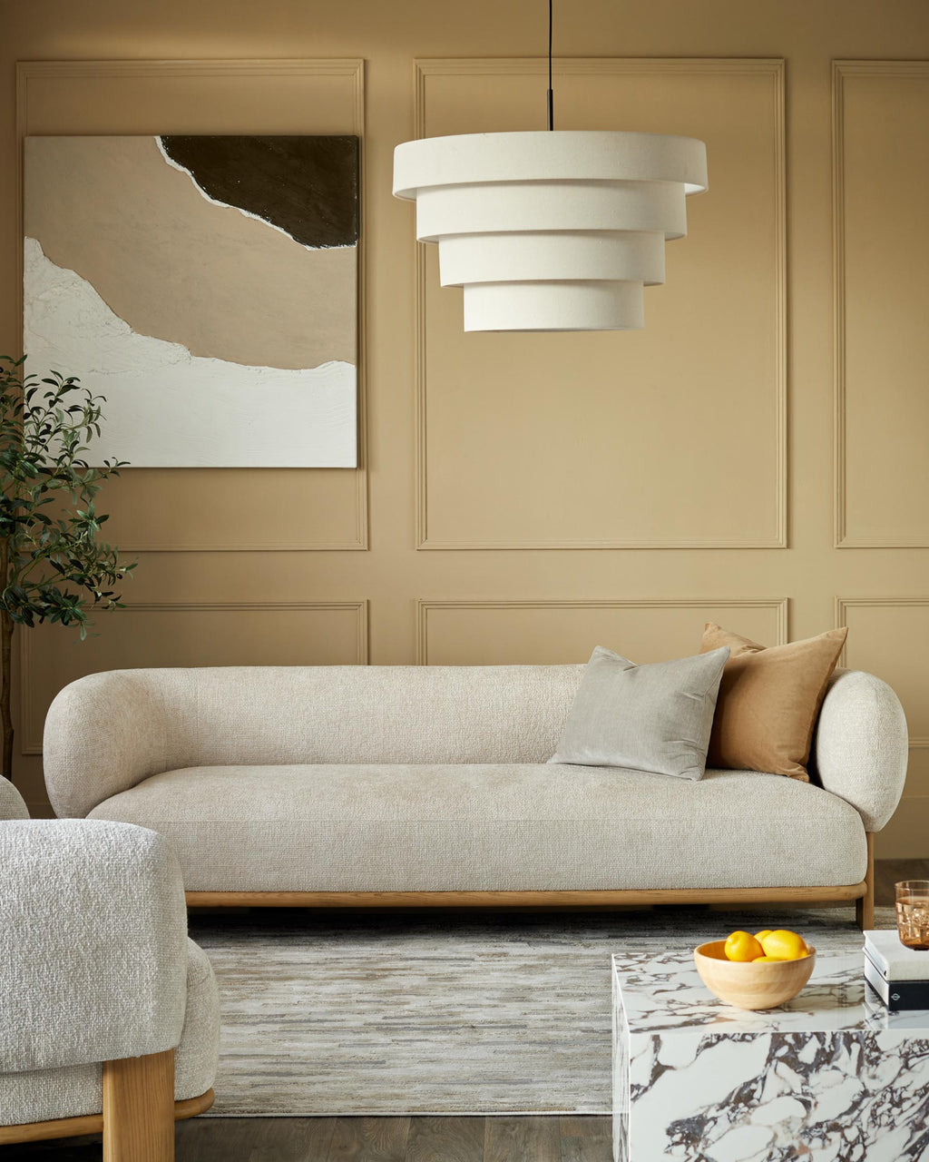 Canapé 3 places Florence en tissu naturel et bois clair