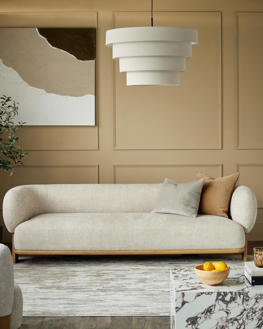 Canapé 3 places Florence en tissu naturel et bois clair