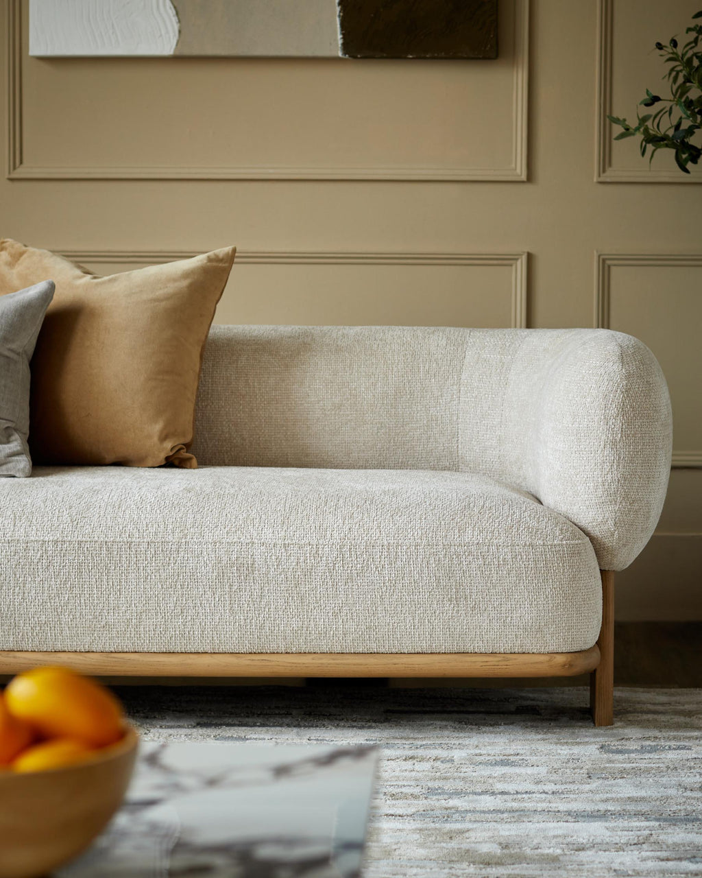 Canapé 3 places Florence en tissu naturel et bois clair