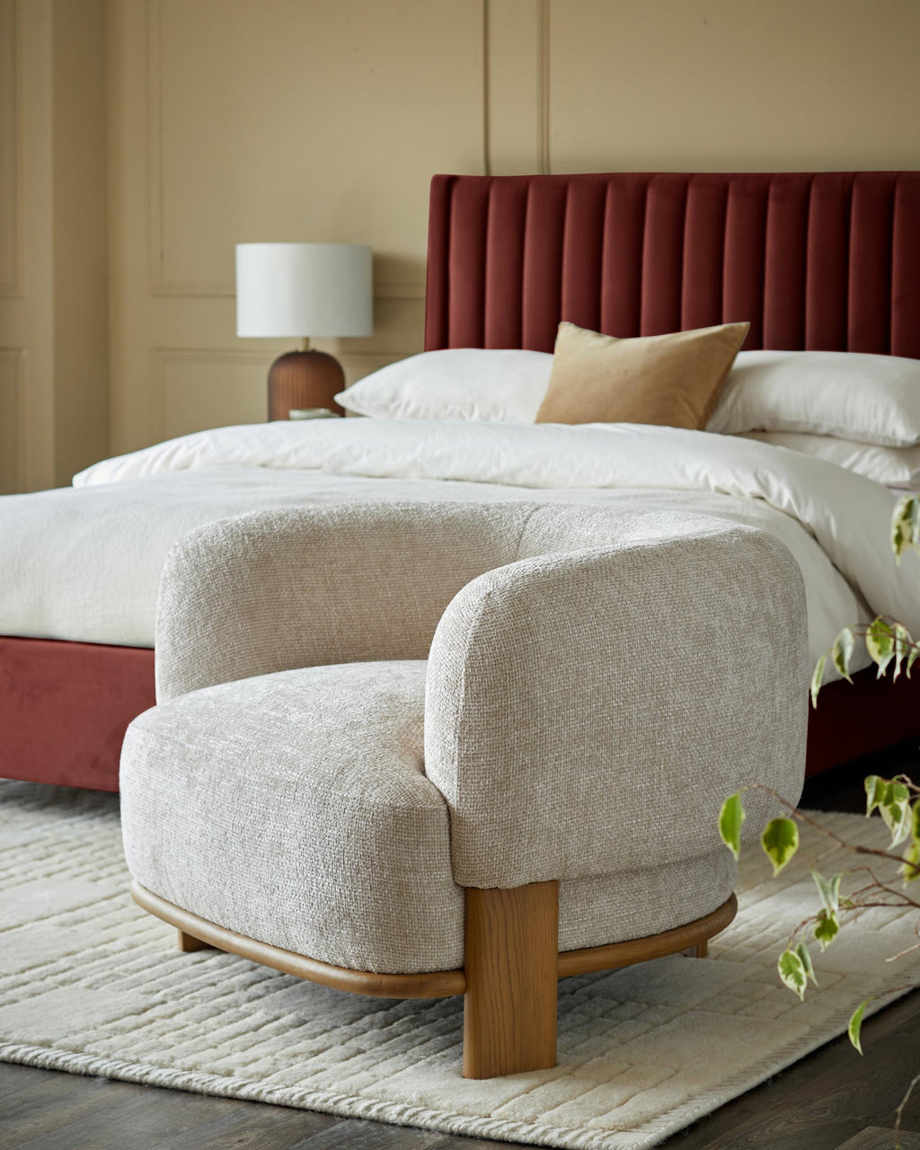 Fauteuil Florence en tissu naturel et bois clair