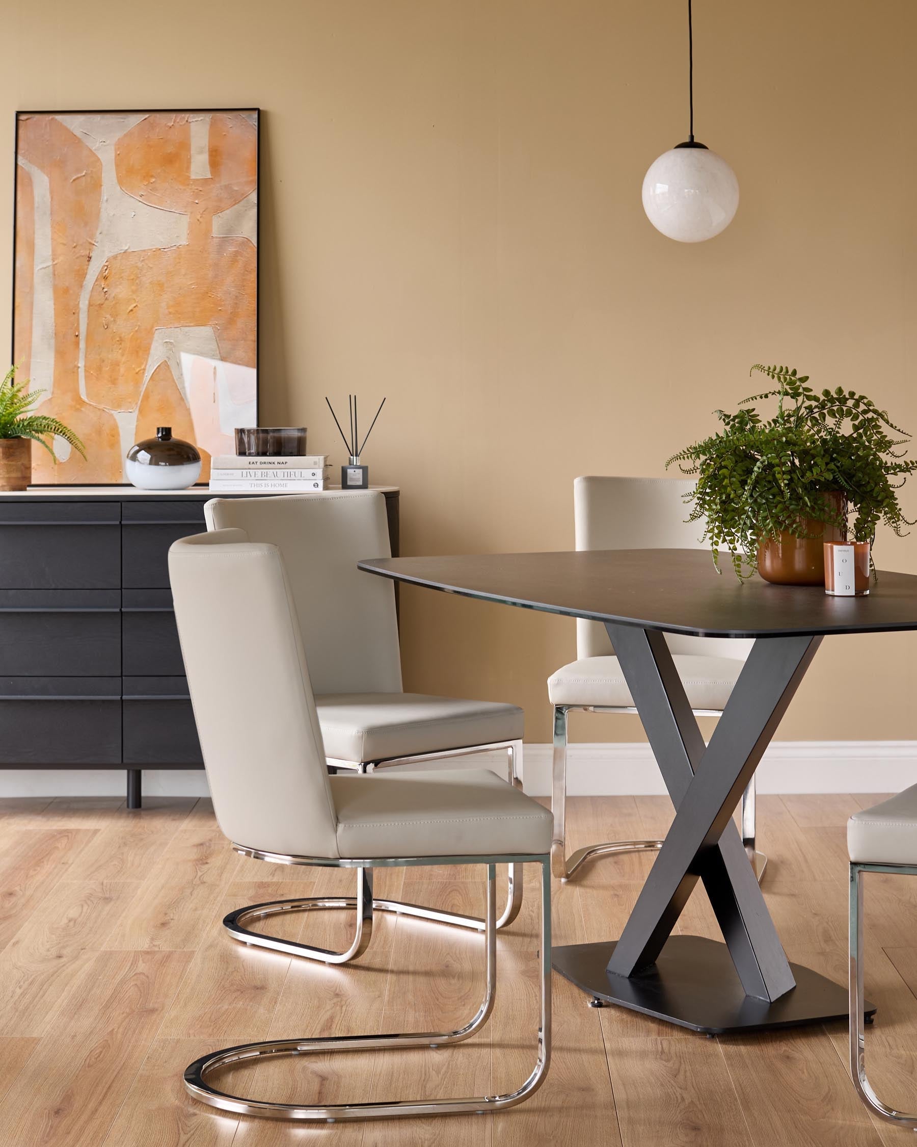 Chaise de salle à manger cantilever Form en similicuir gris clair