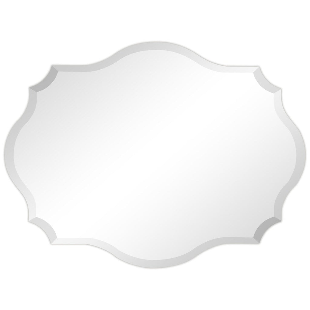 Miroir mural festonné élégant, oblong et biseauté, sans cadre