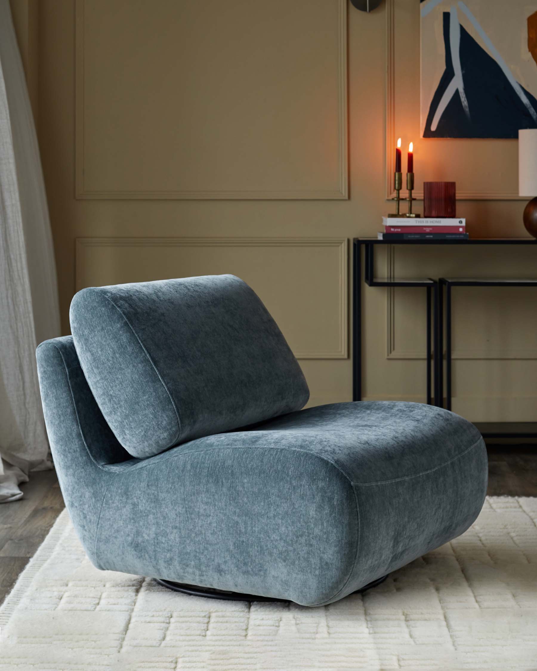 Fauteuil pivotant en tissu bleu-gris Frances