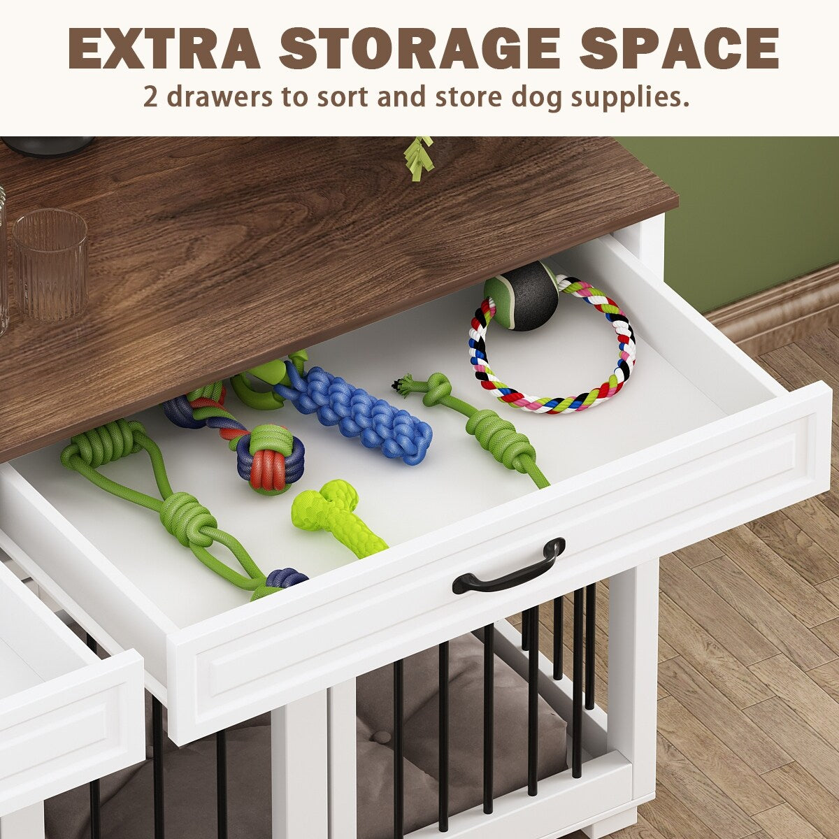 Cage pour chien de style meuble, niche en bois de 64,5 pouces pour grand chien