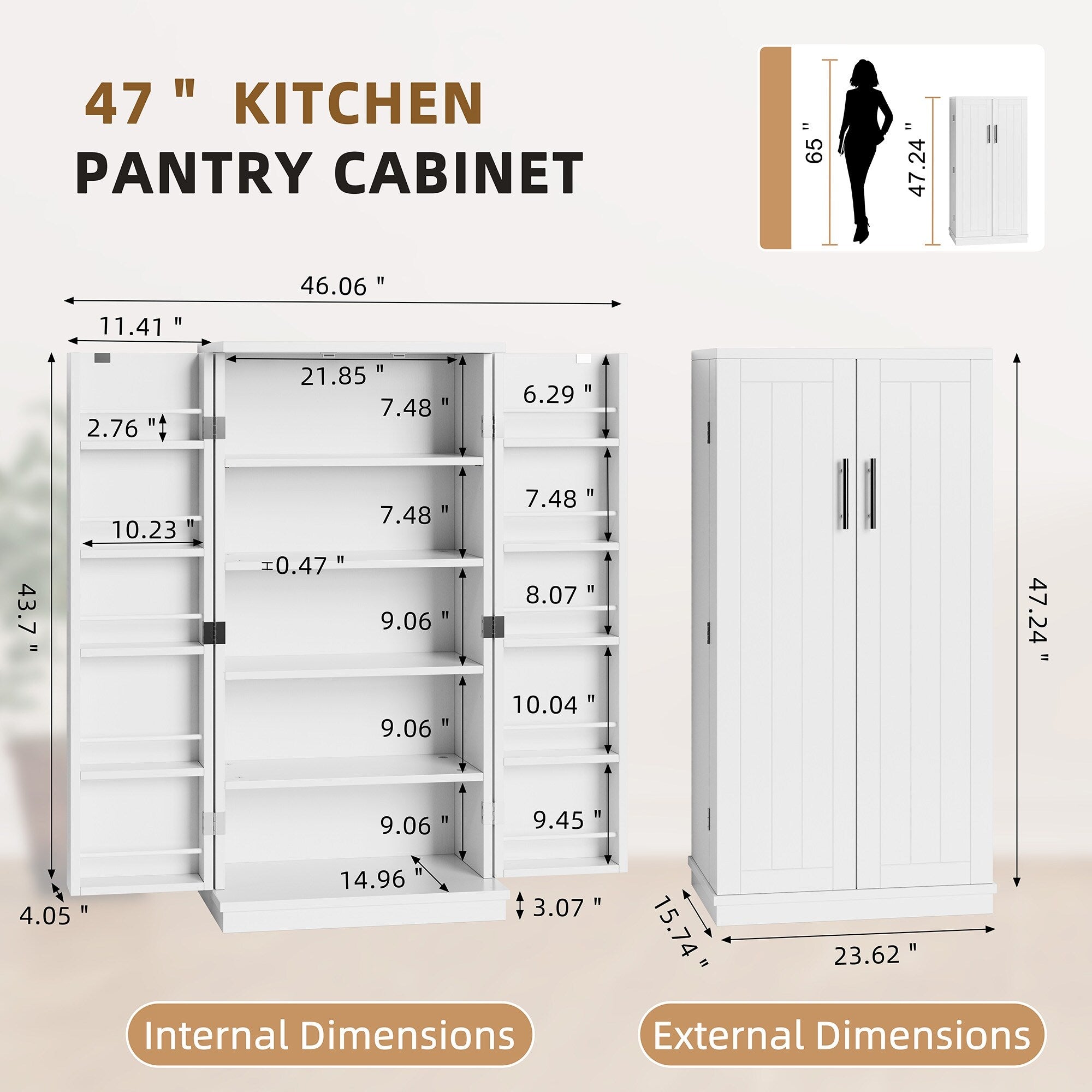 Armoire de rangement Futzca 47 po, armoires de cuisine en bois