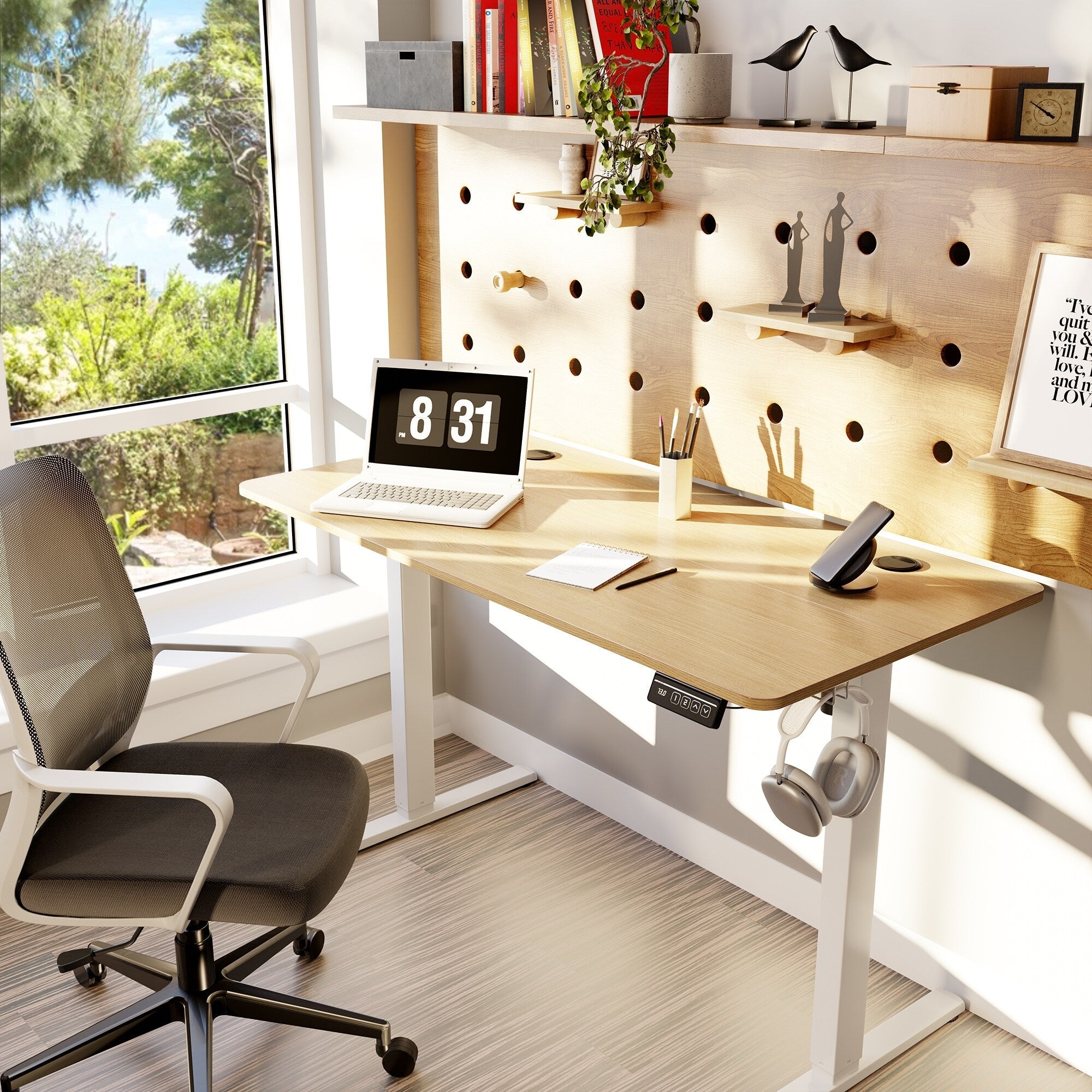 Bureau debout électrique réglable en hauteur Futzca, bureau assis-debout pour ordinateur avec panneau d'épissure