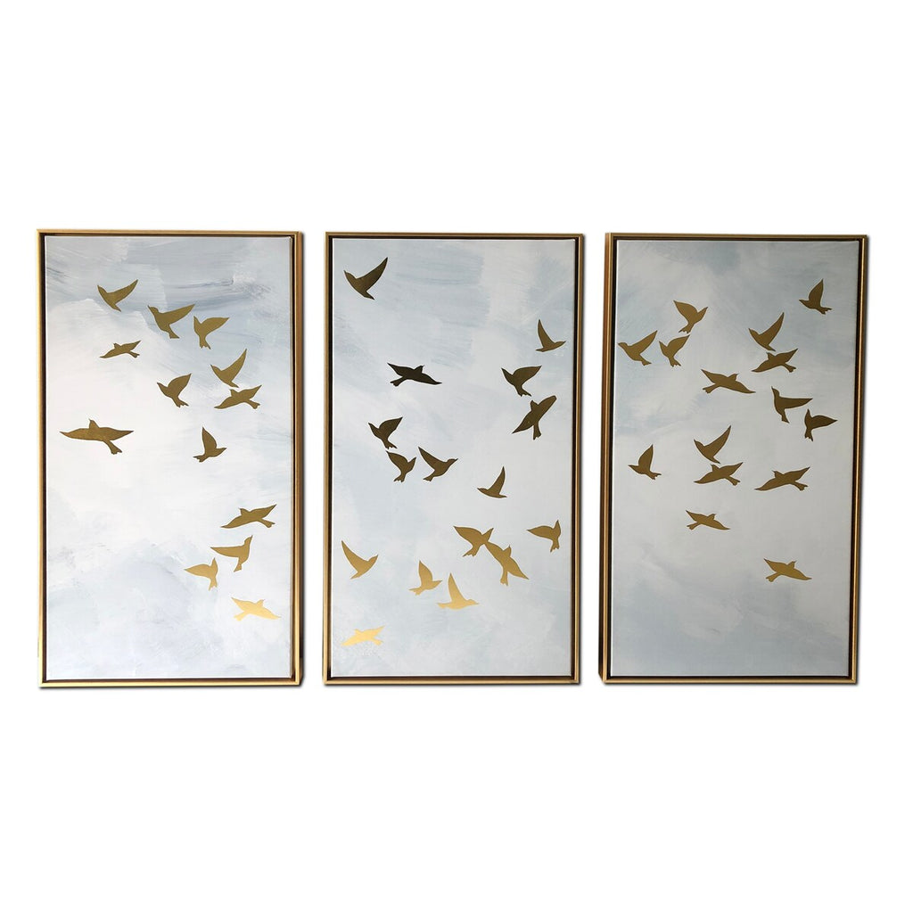 Ensemble de 3 impressions sur toile encadrée dorée Golden Birds