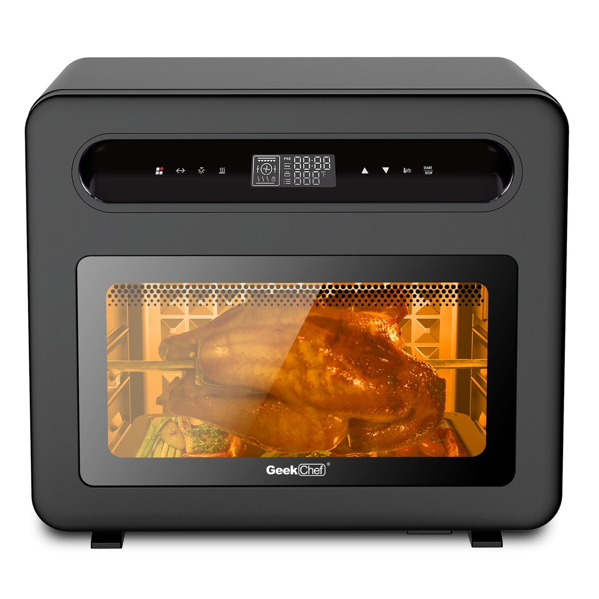 Four à pain combiné Geek Chef 26 QT avec friteuse à air et vapeur, 50 préréglages de cuisson, acier inoxydable noir