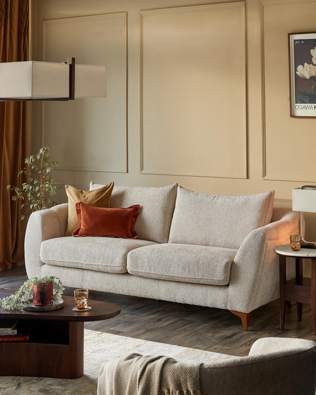 Canapé 2 places Genevieve en tissu naturel à grosses mailles