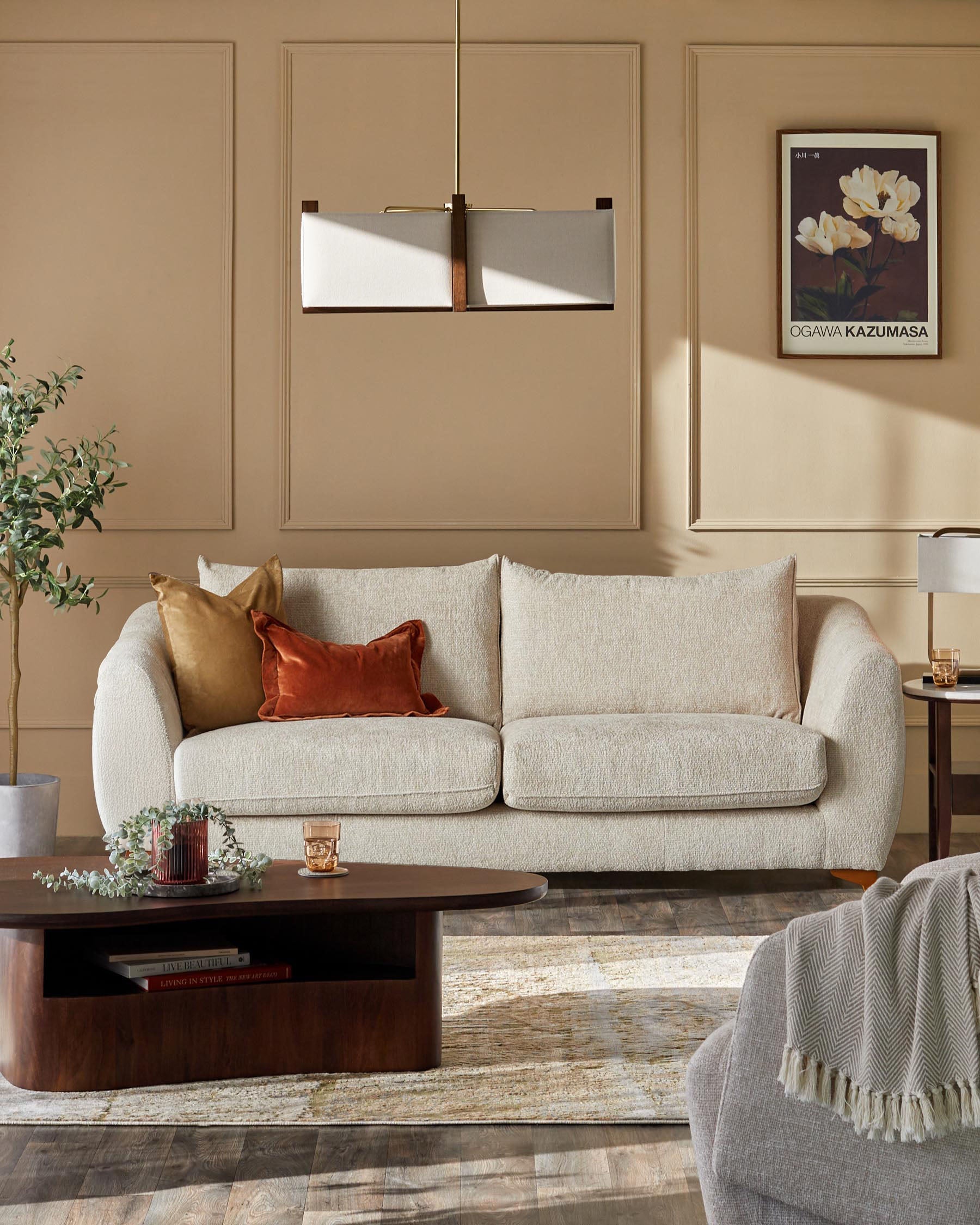 Canapé 2 places Genevieve en tissu naturel à grosses mailles