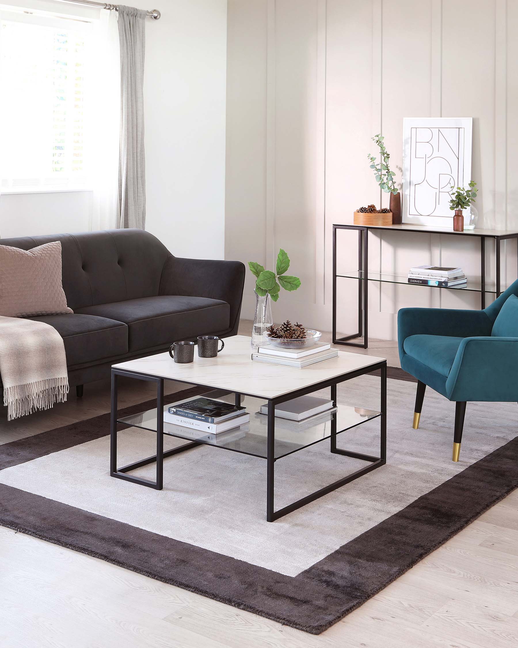 Table basse en céramique marbrée blanche de Géorgie