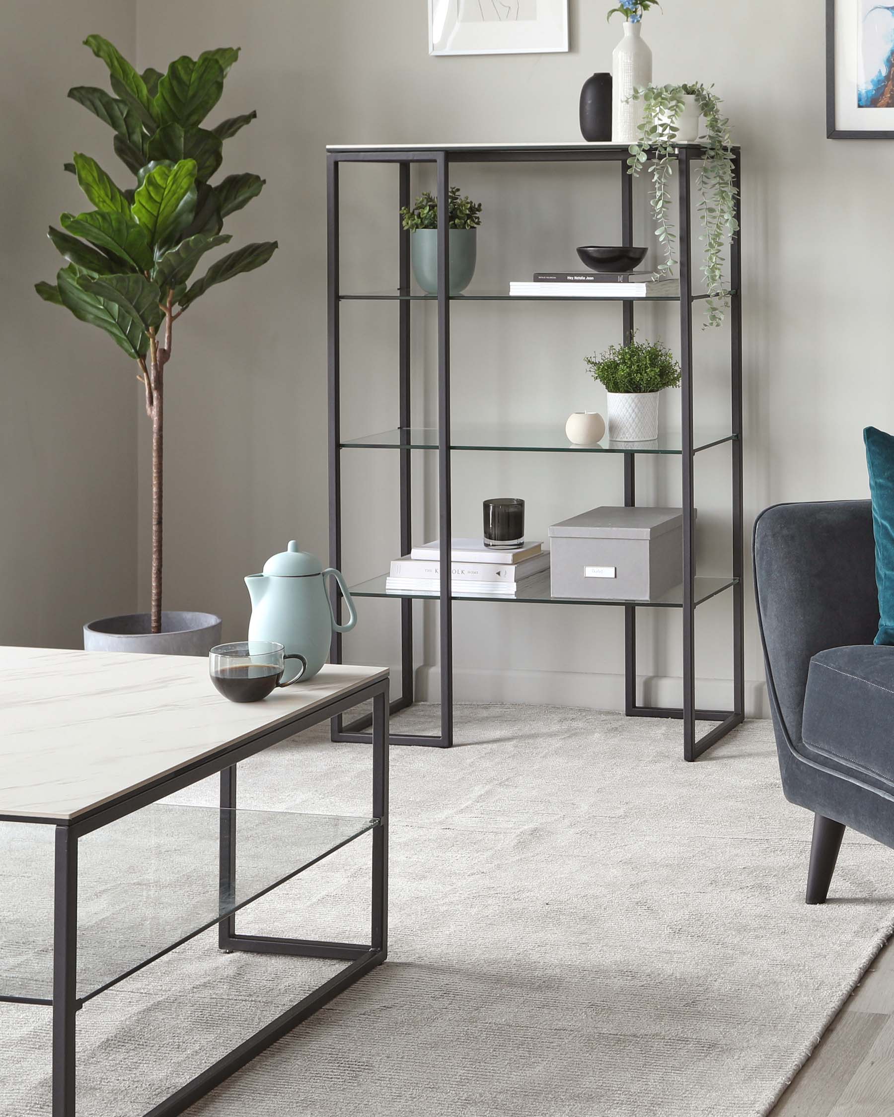 Étagère modulaire en céramique marbrée Georgia et cadre noir