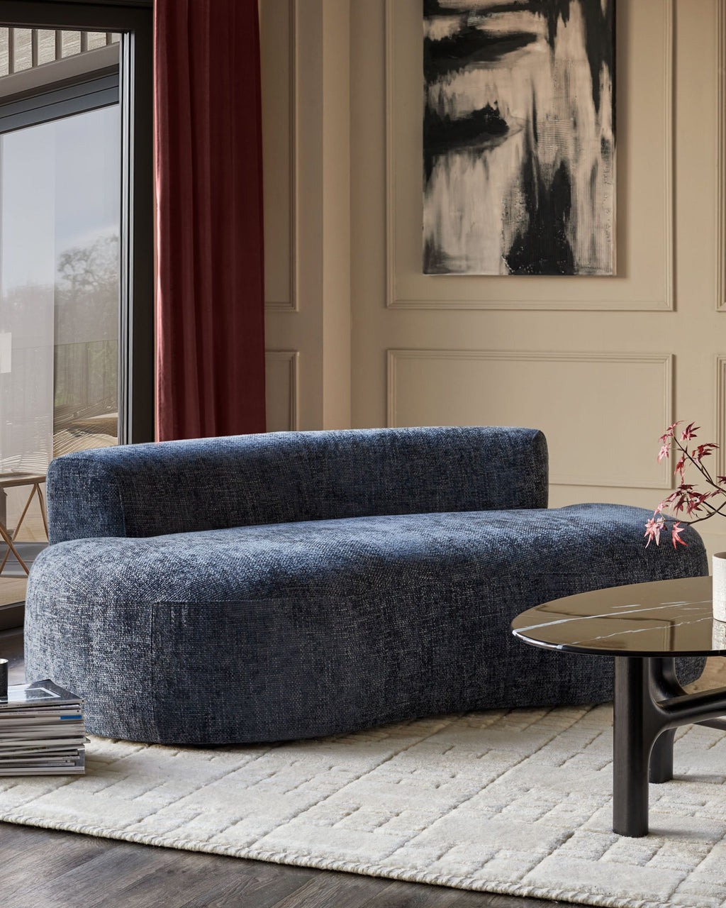 Canapé 2 places Gianna bleu foncé tissé