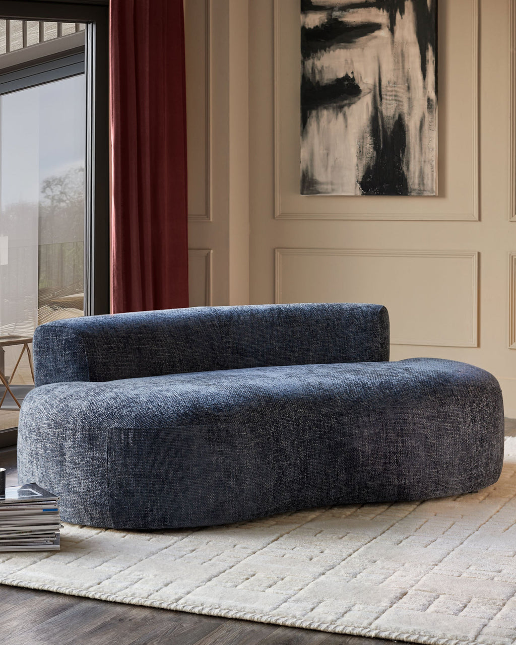 Canapé 2 places Gianna bleu foncé tissé