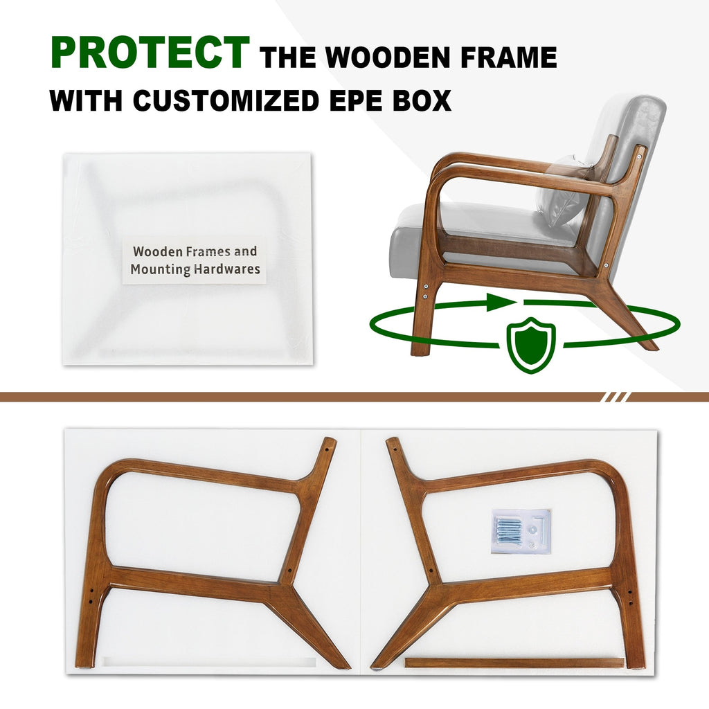 Fauteuil d'appoint moderne en cuir synthétique Glitzhome 30,75 po de hauteur, style milieu de siècle, avec coussin – 25,75 po de largeur x 33,75 po de profondeur x 30,75 po de hauteur