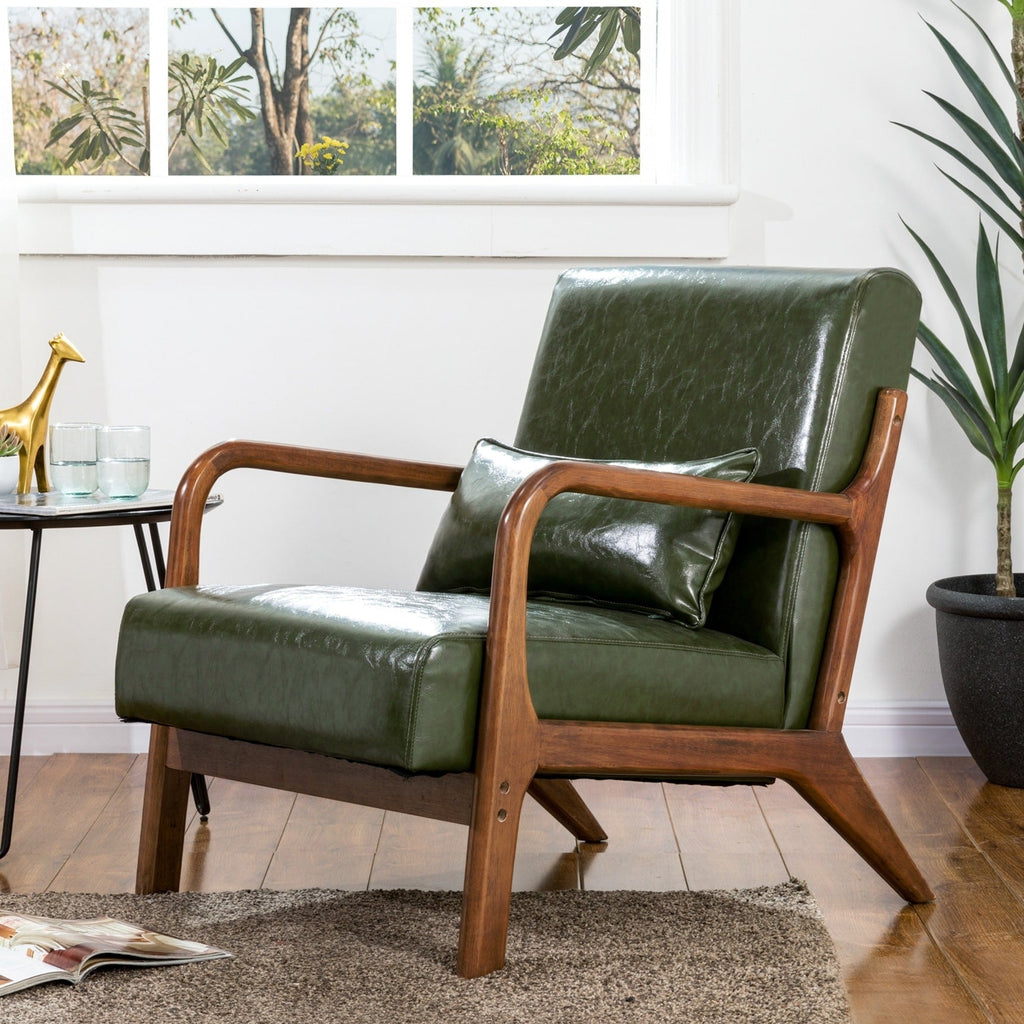 Fauteuil d'appoint moderne en cuir synthétique Glitzhome 30,75 po de hauteur, style milieu de siècle, avec coussin – 25,75 po de largeur x 33,75 po de profondeur x 30,75 po de hauteur