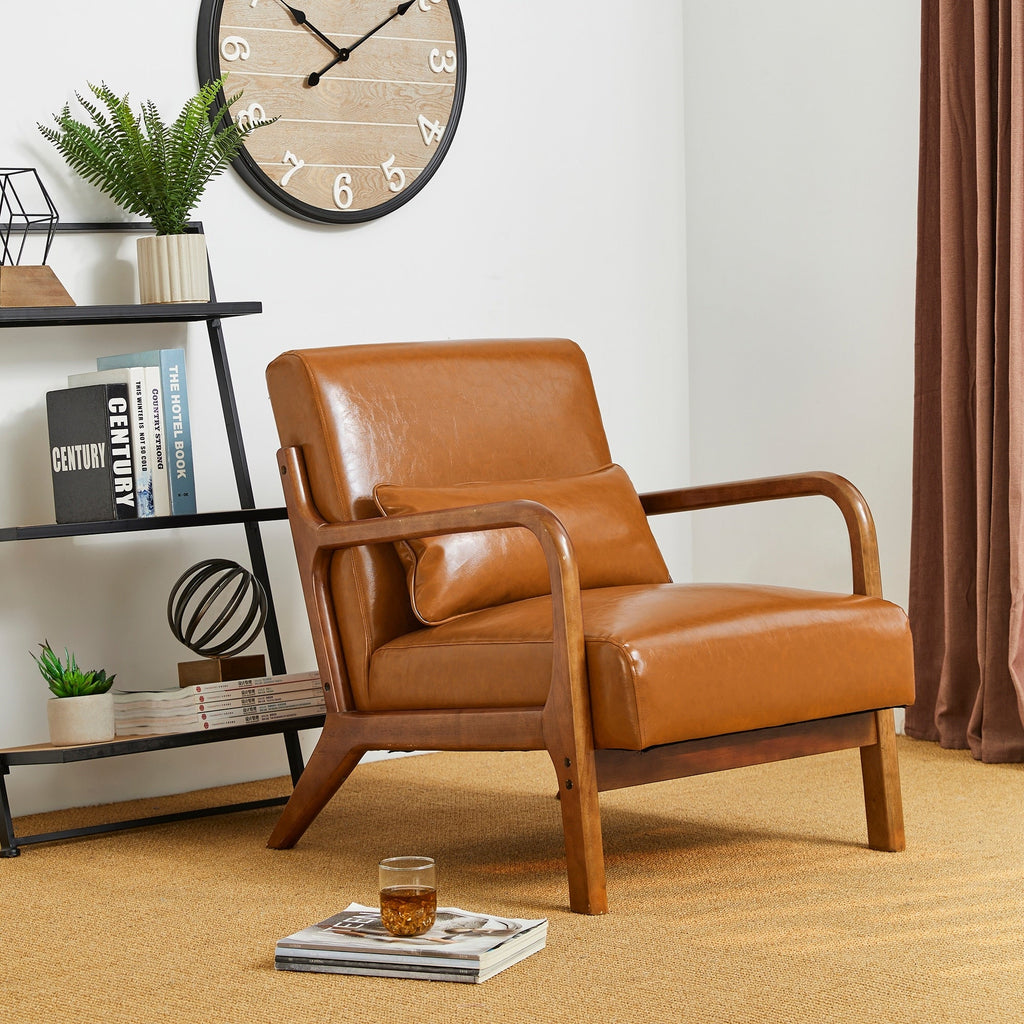Fauteuil d'appoint moderne en cuir synthétique Glitzhome 30,75 po de hauteur, style milieu de siècle, avec coussin – 25,75 po de largeur x 33,75 po de profondeur x 30,75 po de hauteur