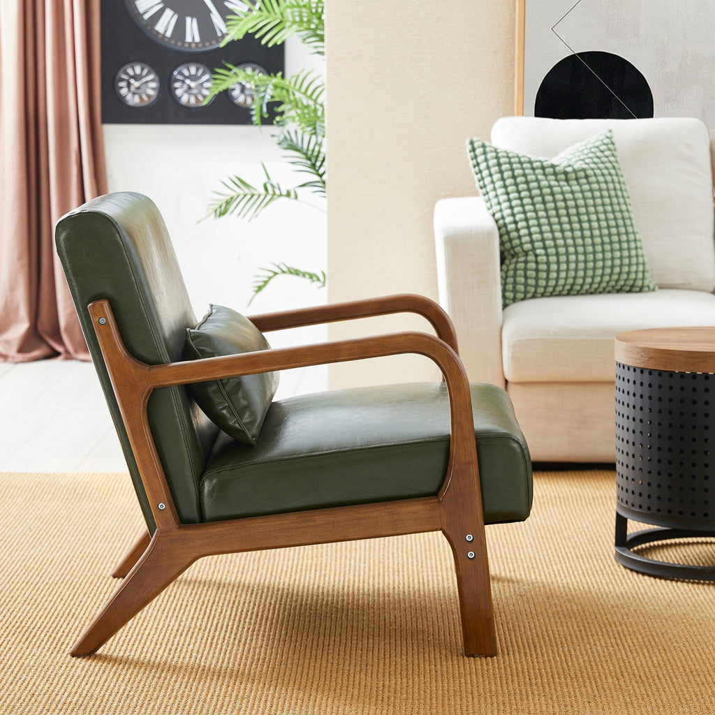 Fauteuil d'appoint moderne en cuir synthétique Glitzhome 30,75 po de hauteur, style milieu de siècle, avec coussin – 25,75 po de largeur x 33,75 po de profondeur x 30,75 po de hauteur