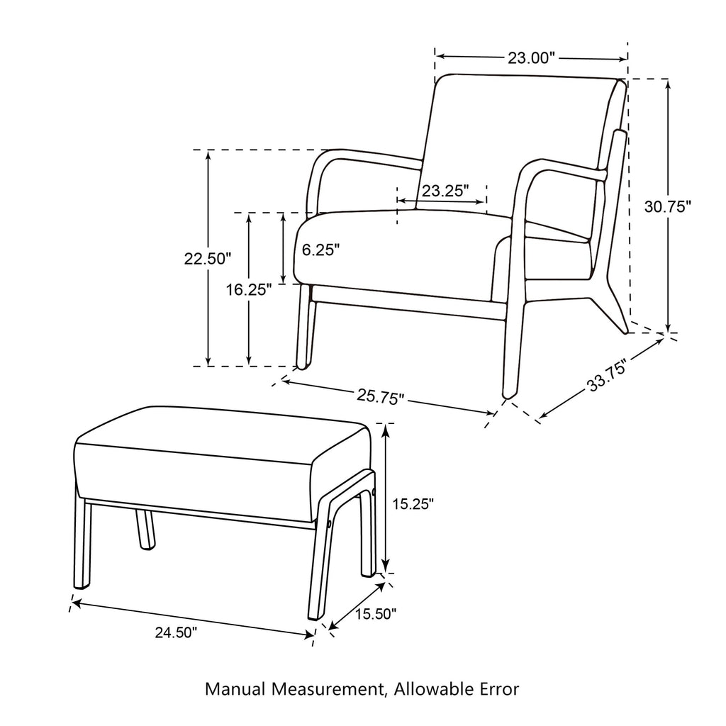 Fauteuil d'appoint moderne en cuir synthétique Glitzhome 30,75 po de hauteur, style milieu de siècle, avec coussin – 25,75 po de largeur x 33,75 po de profondeur x 30,75 po de hauteur
