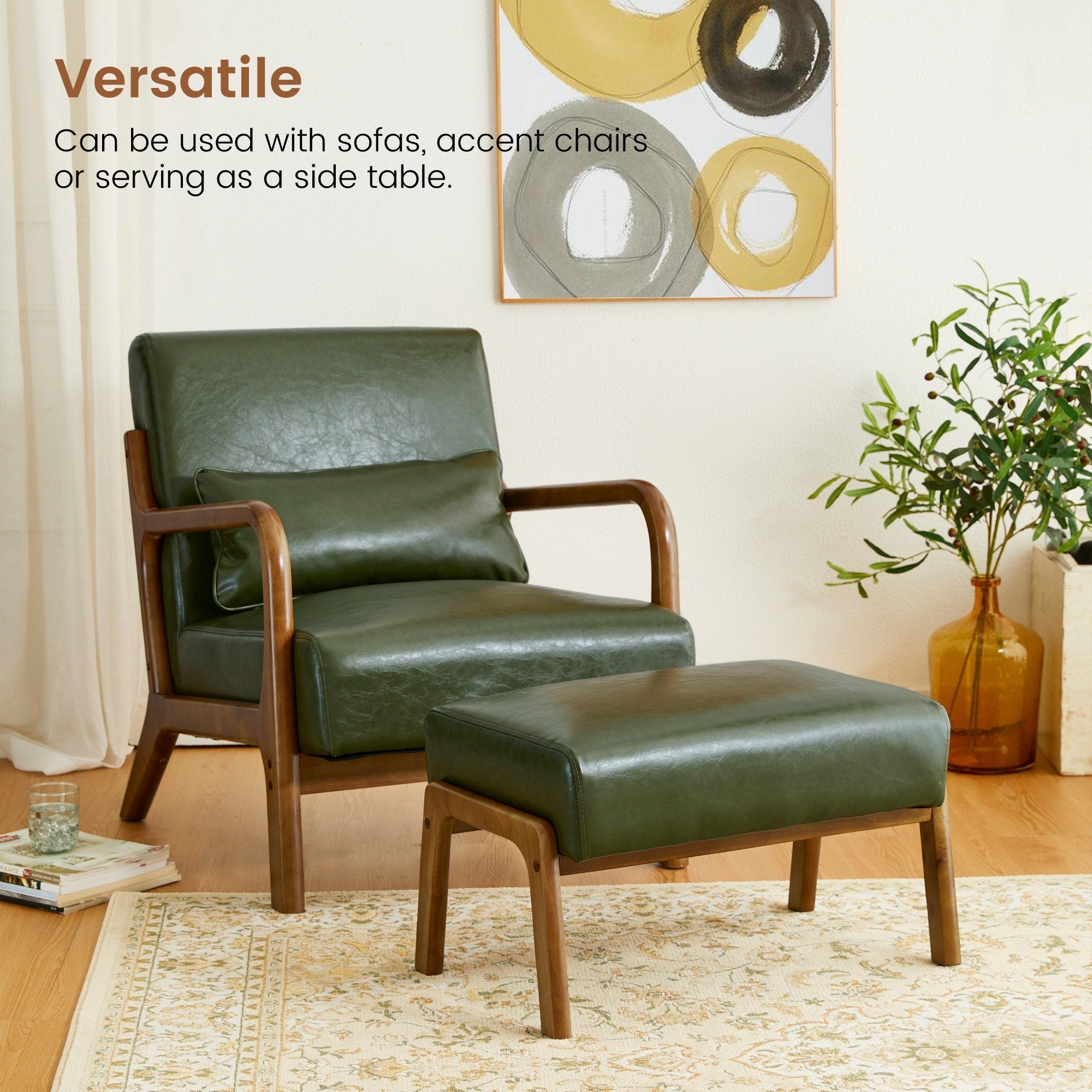Fauteuil d'appoint moderne en cuir synthétique Glitzhome 30,75 po de hauteur, style milieu de siècle, avec coussin – 25,75 po de largeur x 33,75 po de profondeur x 30,75 po de hauteur