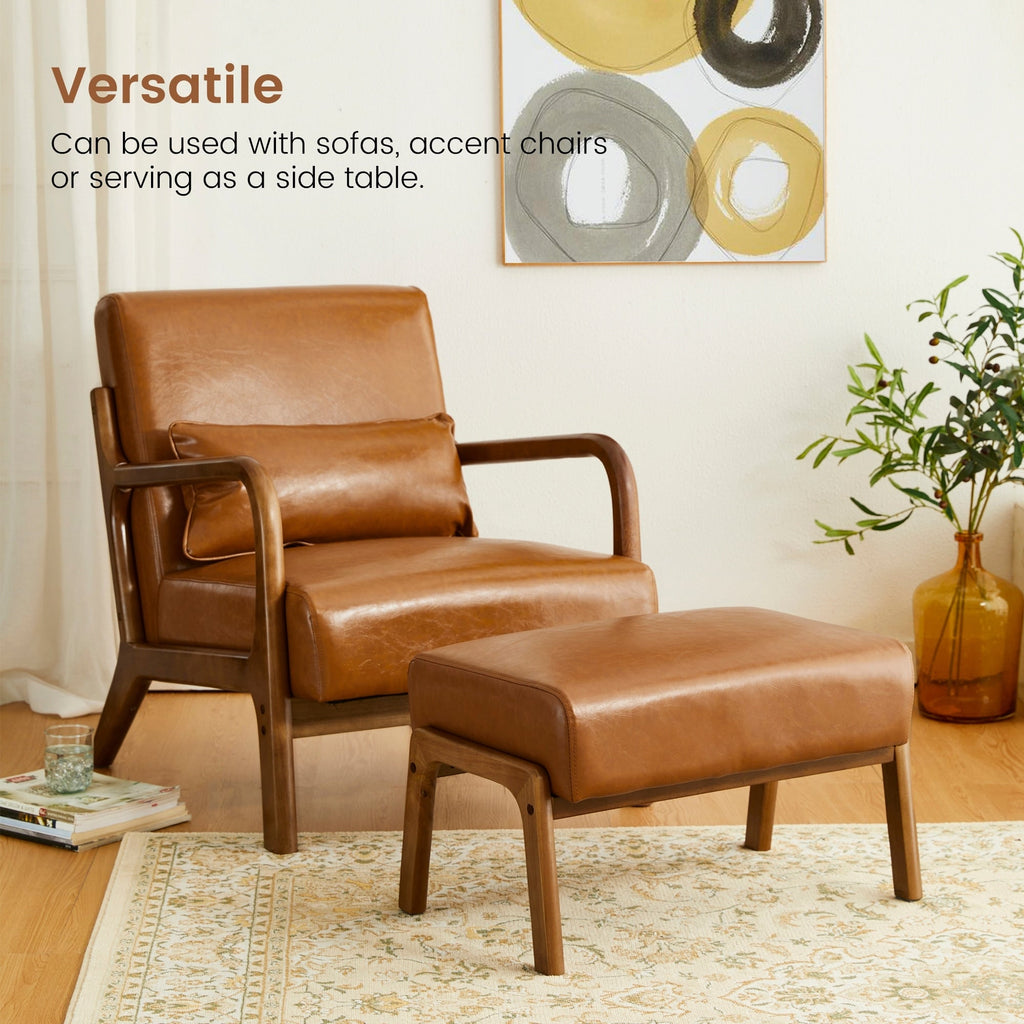 Fauteuil d'appoint moderne en cuir synthétique Glitzhome 30,75 po de hauteur, style milieu de siècle, avec coussin – 25,75 po de largeur x 33,75 po de profondeur x 30,75 po de hauteur