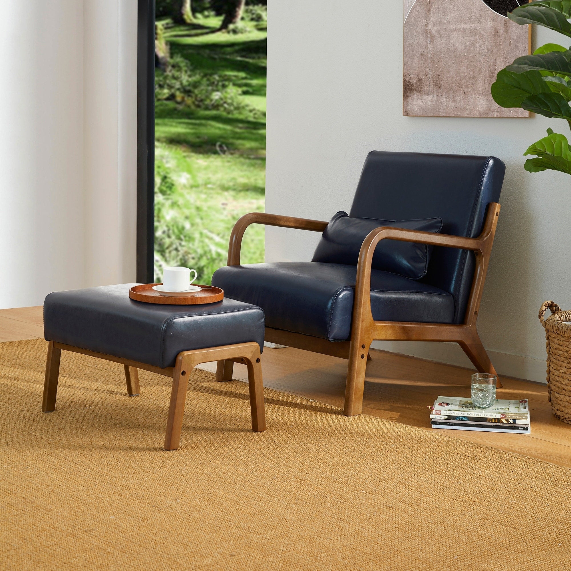 Fauteuil d'appoint moderne en cuir synthétique Glitzhome 30,75 po de hauteur, style milieu de siècle, avec coussin – 25,75 po de largeur x 33,75 po de profondeur x 30,75 po de hauteur