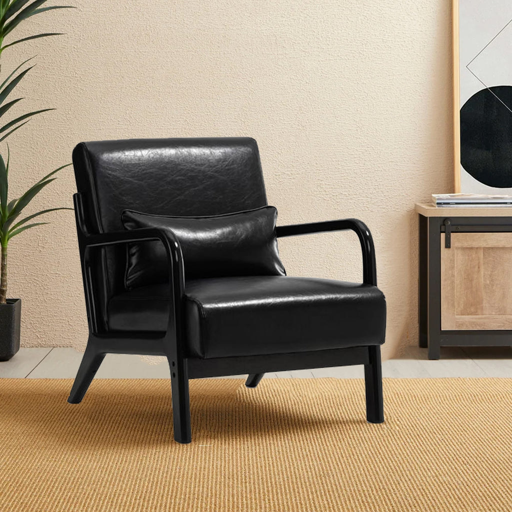 Fauteuil d'appoint moderne en cuir synthétique Glitzhome 30,75 po de hauteur, style milieu de siècle, avec coussin – 25,75 po de largeur x 33,75 po de profondeur x 30,75 po de hauteur