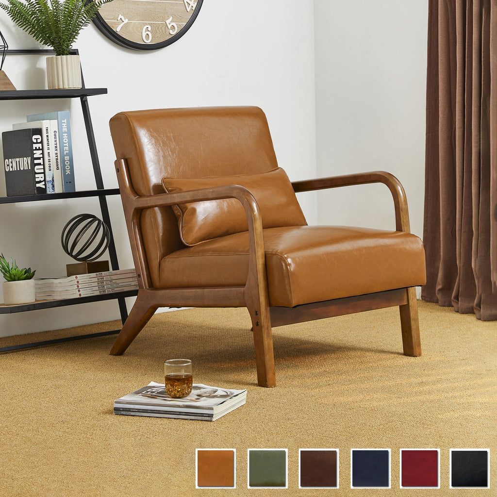 Fauteuil d'appoint moderne en cuir synthétique Glitzhome 30,75 po de hauteur, style milieu de siècle, avec coussin – 25,75 po de largeur x 33,75 po de profondeur x 30,75 po de hauteur