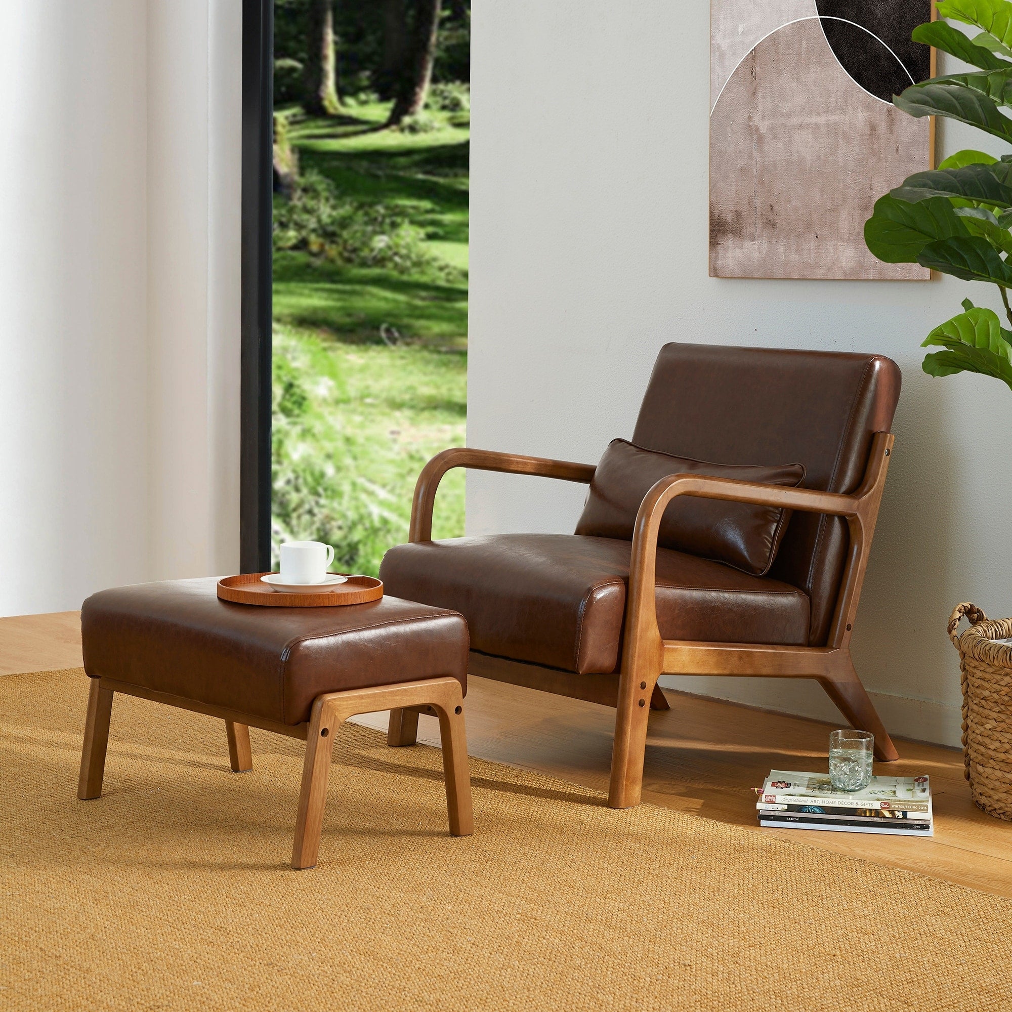 Fauteuil d'appoint moderne en cuir synthétique Glitzhome 30,75 po de hauteur, style milieu de siècle, avec coussin – 25,75 po de largeur x 33,75 po de profondeur x 30,75 po de hauteur