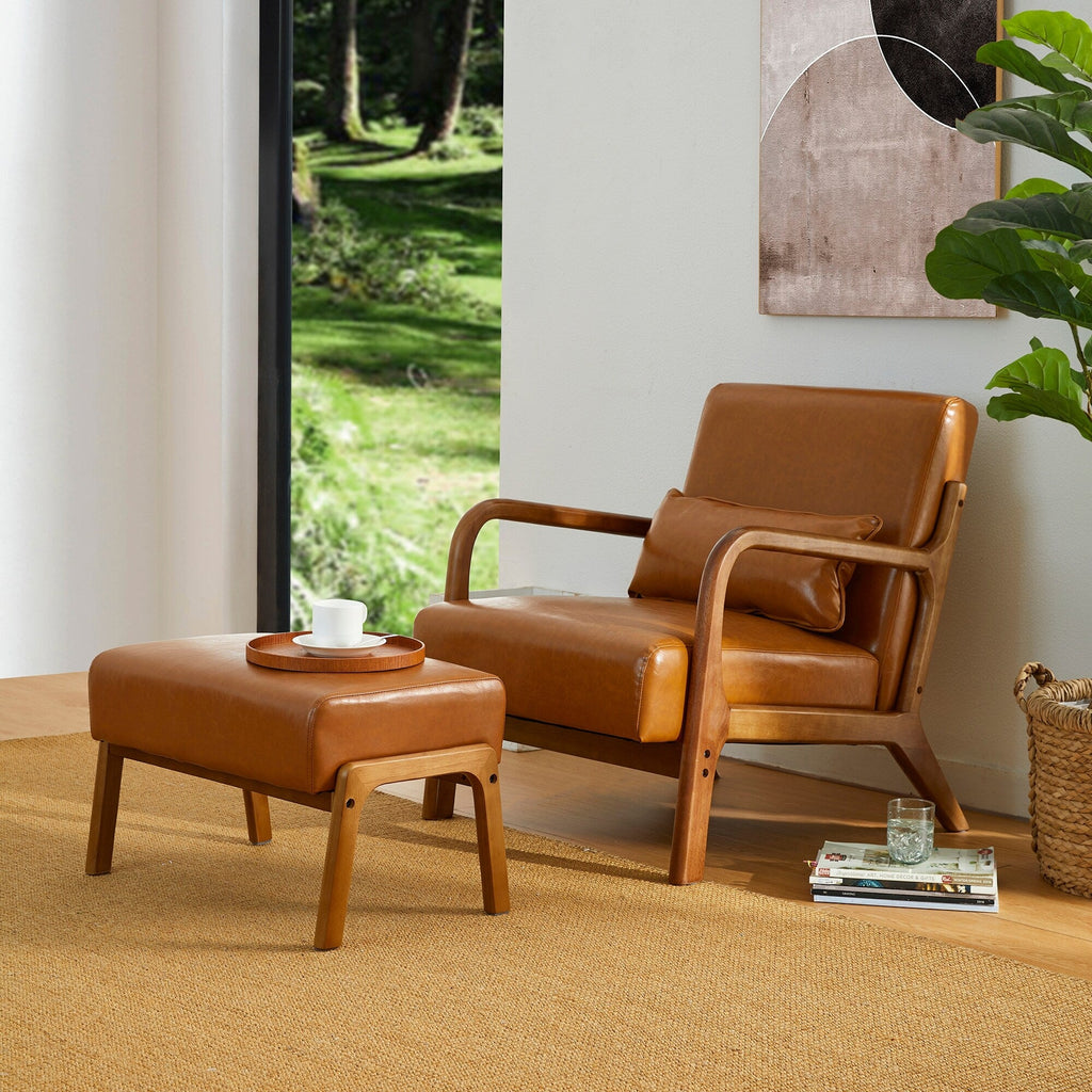 Fauteuil d'appoint moderne en cuir synthétique Glitzhome 30,75 po de hauteur, style milieu de siècle, avec coussin – 25,75 po de largeur x 33,75 po de profondeur x 30,75 po de hauteur