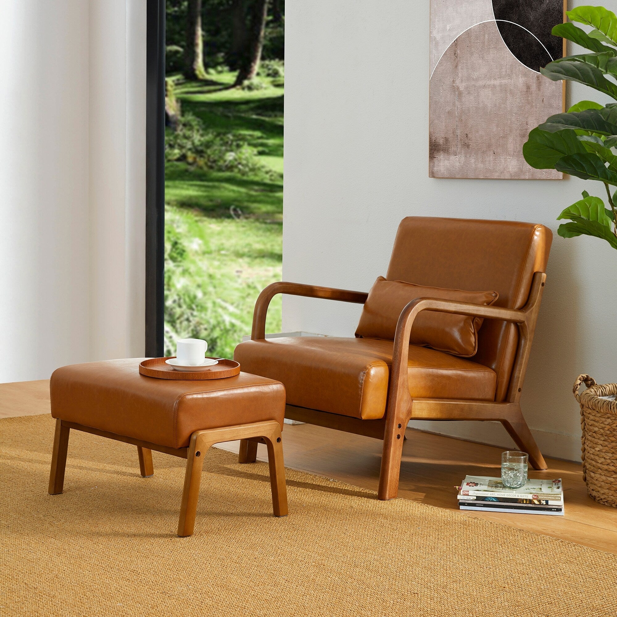 Fauteuil d'appoint moderne en cuir synthétique Glitzhome 30,75 po de hauteur, style milieu de siècle, avec coussin – 25,75 po de largeur x 33,75 po de profondeur x 30,75 po de hauteur