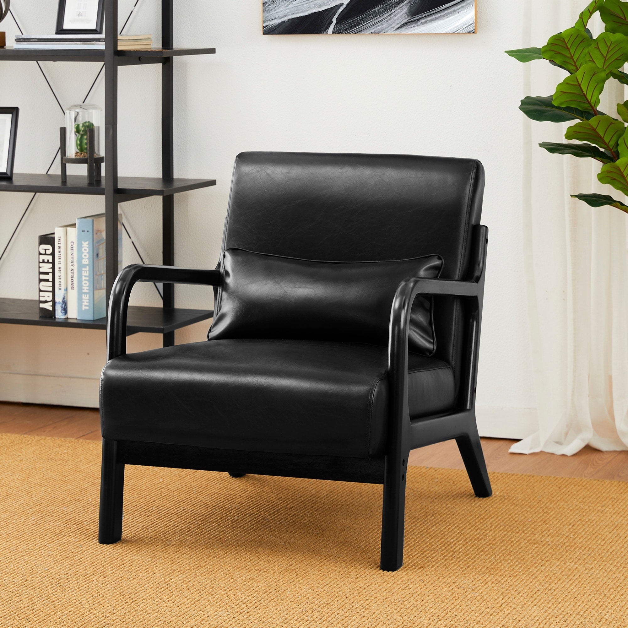 Fauteuil d'appoint moderne en cuir synthétique Glitzhome 30,75 po de hauteur, style milieu de siècle, avec coussin – 25,75 po de largeur x 33,75 po de profondeur x 30,75 po de hauteur