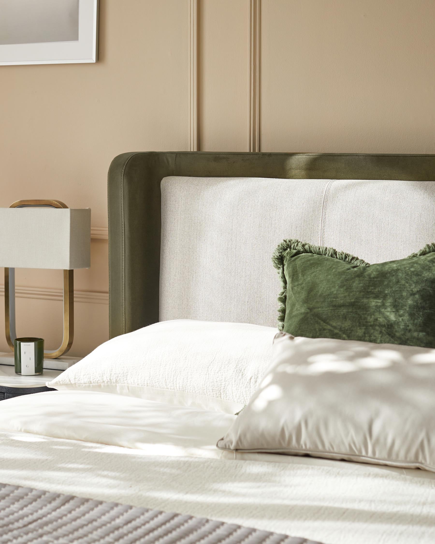 Lit coffre super king Grove en tissu naturel et velours vert olive