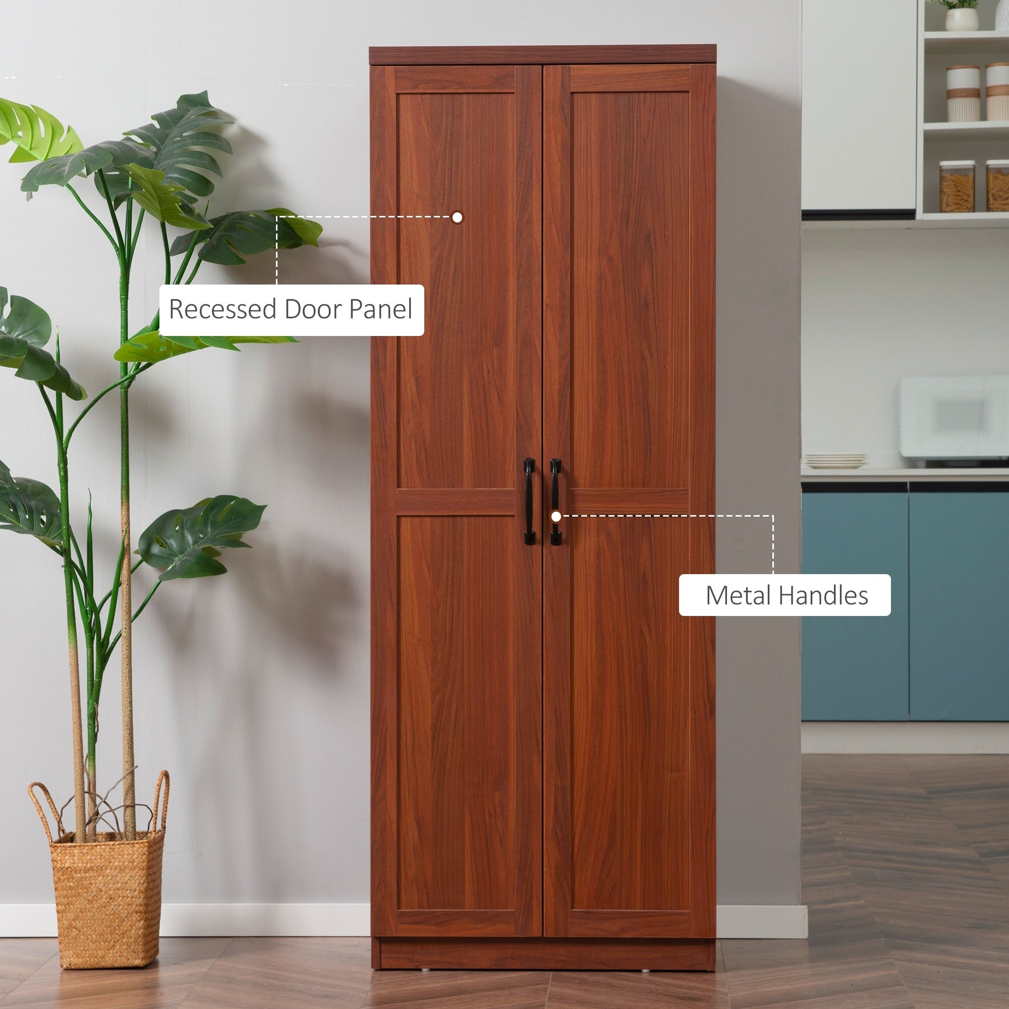 HOMCOM 63 Garde-manger de cuisine à 2 portes, meuble de rangement indépendant avec étagères à 5 niveaux et 2 étagères réglables pour salle à manger