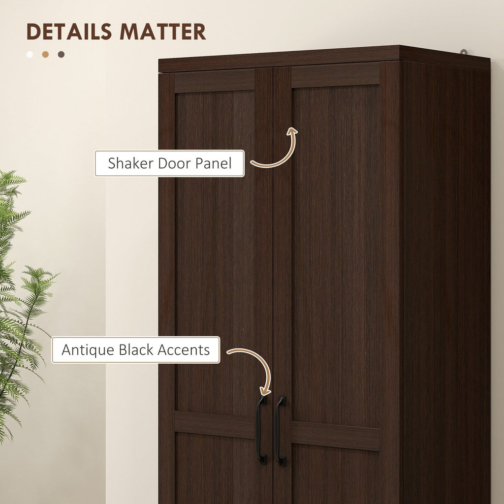 HOMCOM 63 Garde-manger de cuisine à 2 portes, meuble de rangement indépendant avec étagères à 5 niveaux et 2 étagères réglables pour salle à manger