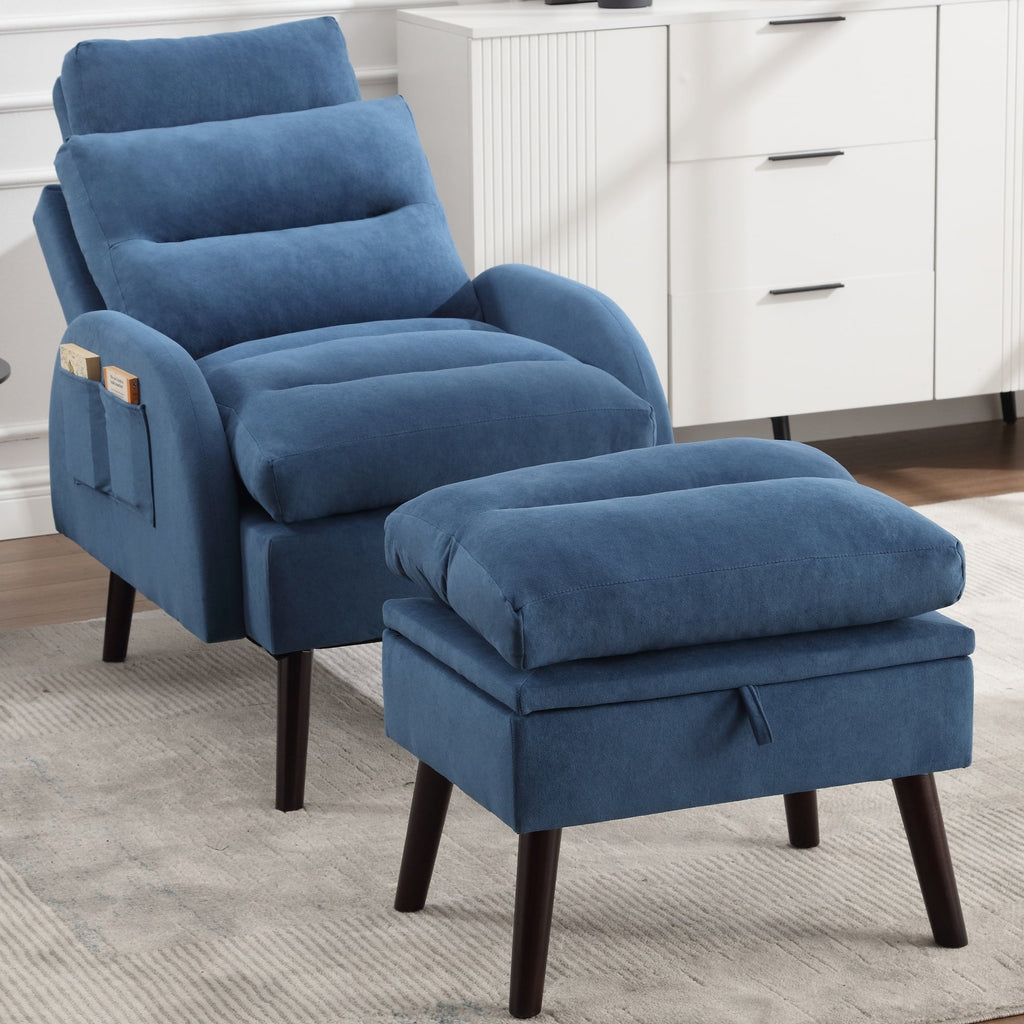 Fauteuil d'appoint HOMYKA avec dossier réglable et pouf de rangement