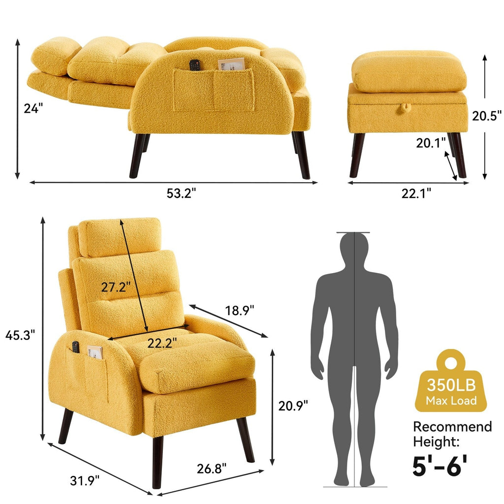 Fauteuil d'appoint HOMYKA avec dossier réglable et pouf de rangement