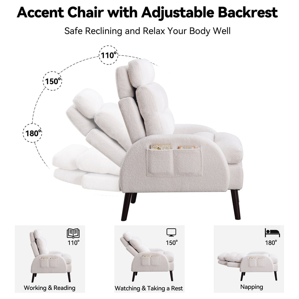 Fauteuil d'appoint HOMYKA avec dossier réglable et pouf de rangement