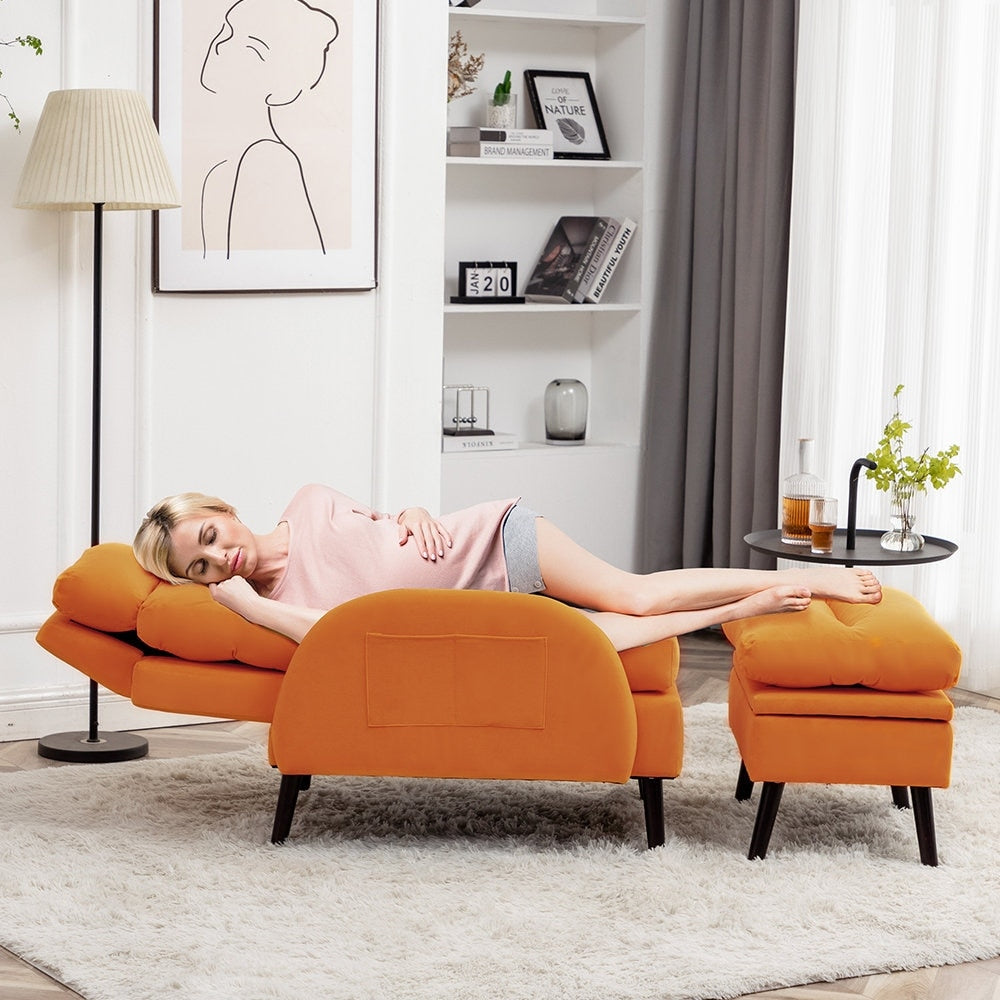 Fauteuil d'appoint HOMYKA avec dossier réglable et pouf de rangement